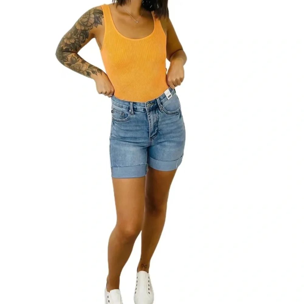 Judy Blue Cool Denim Tummy Control Shorts, Small Inseam 7.5”-9” Bermuda - Picture 4 of 11